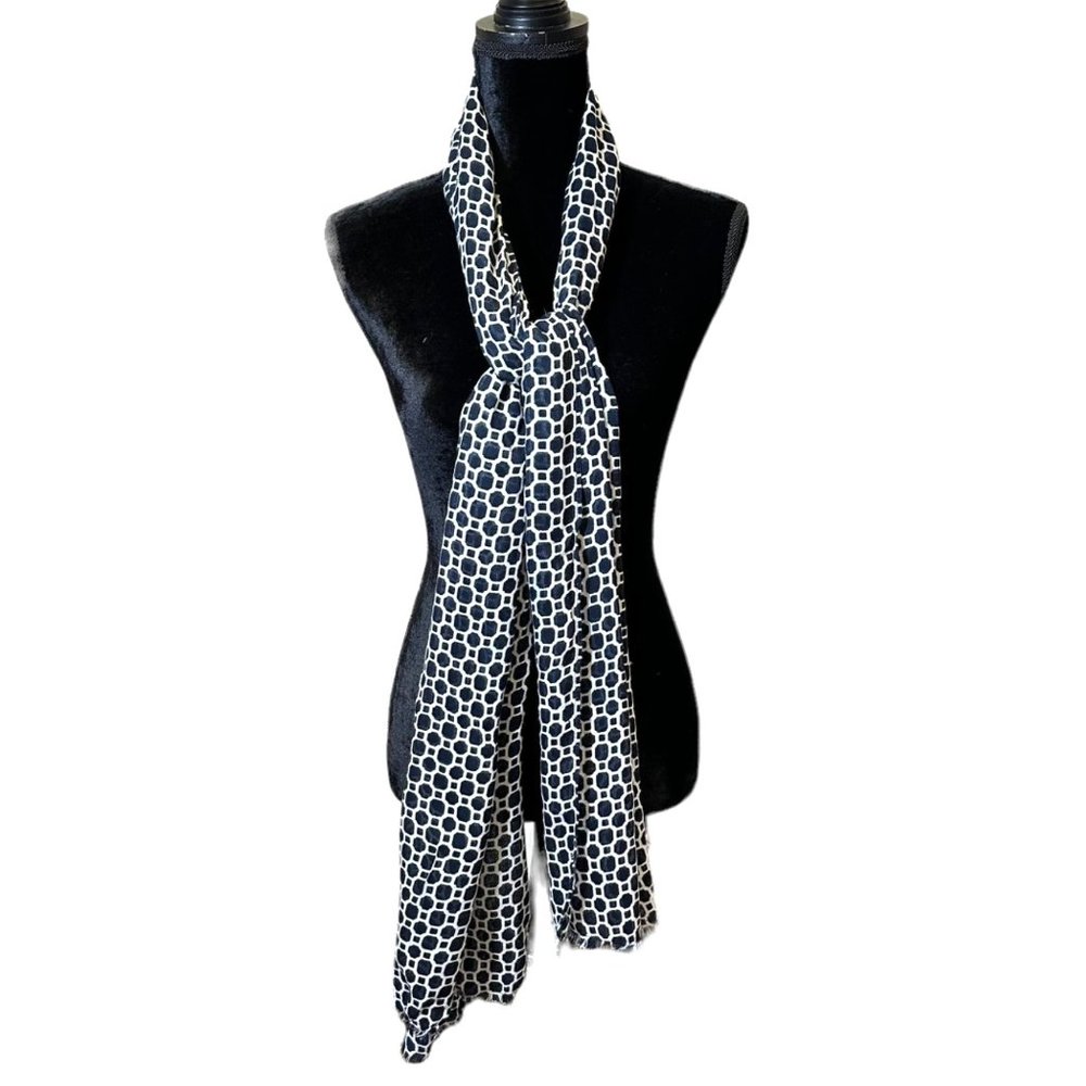Unbranded Scarf Womens Long Rectangle Blue White Geometric Semi Sheer Fringe